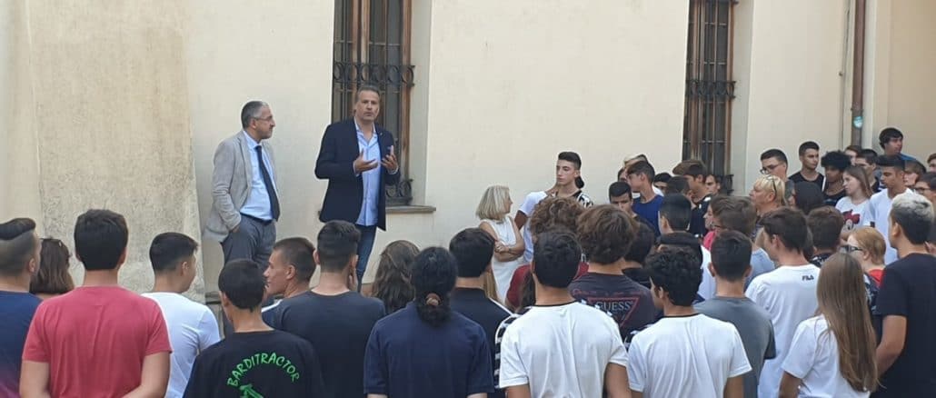Assessore regionale Stefano Mai inaugura anno scolastico istituto agrario di Albenga con il preside Massimo Salza