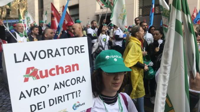 Auchan Conad manifestazione sindacale a Roma