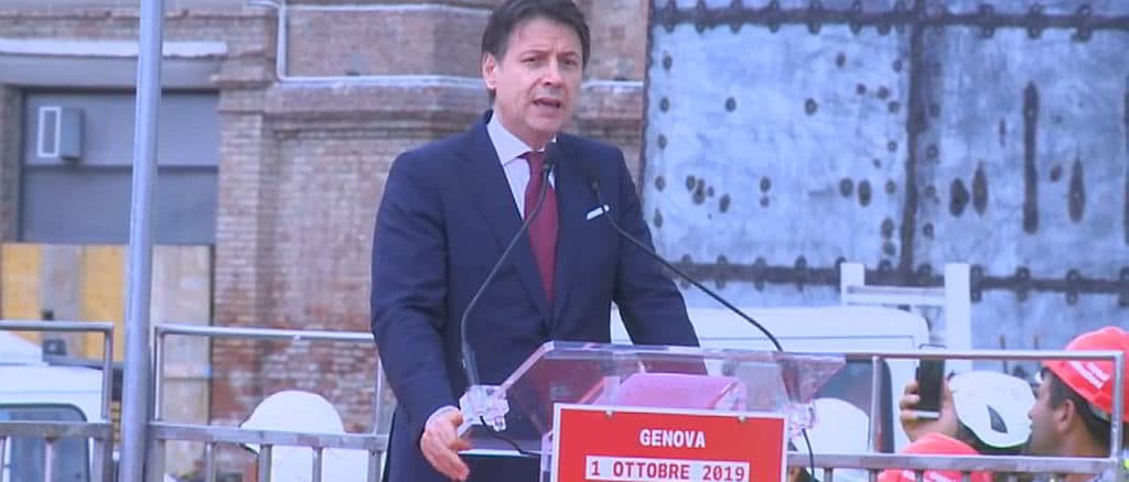 Nuovo ponte Genova il presidente del Consiglio Giuseppe Conte alla cerimonia del varo del primo impalcato
