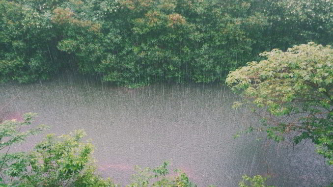 Pioggia lungo il corso di un fiume