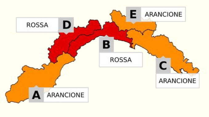 cartina Allerta meteo Liguria 20-21 ottobre 2019