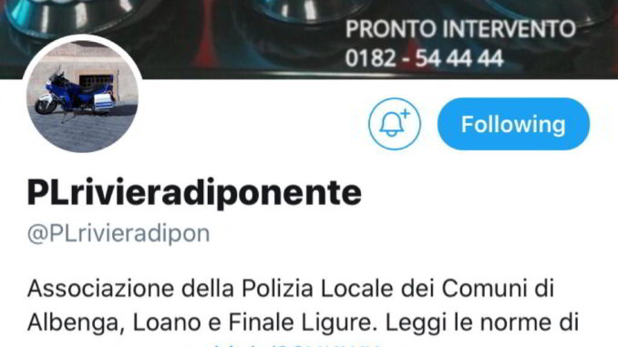 Canale Twitter Polizia Locale Riviera di Ponente