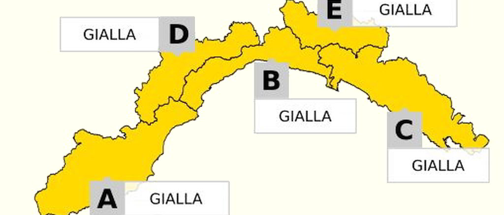 Cartina Liguria Allerta gialla su tutte le zone