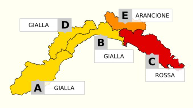 Liguria Allerta Giallo Rosso e Arancione