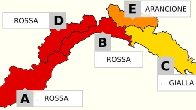 Liguria Allerta Rossa a b d arancione e gialla c