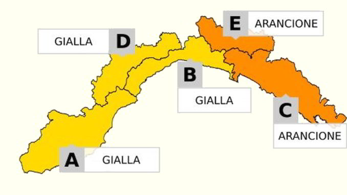 Cartina allerta meteo in Liguria