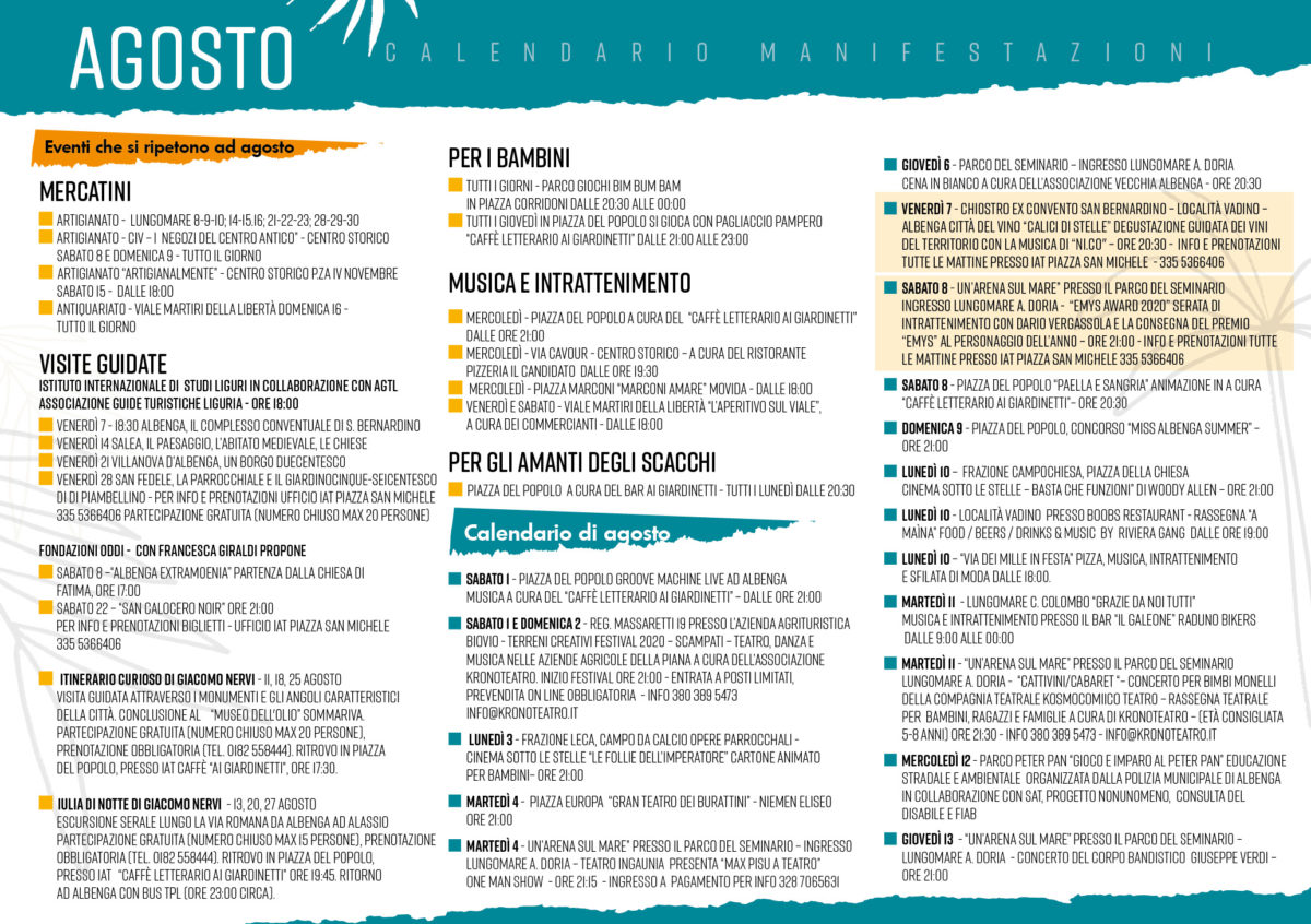Albenga programma estate 2020