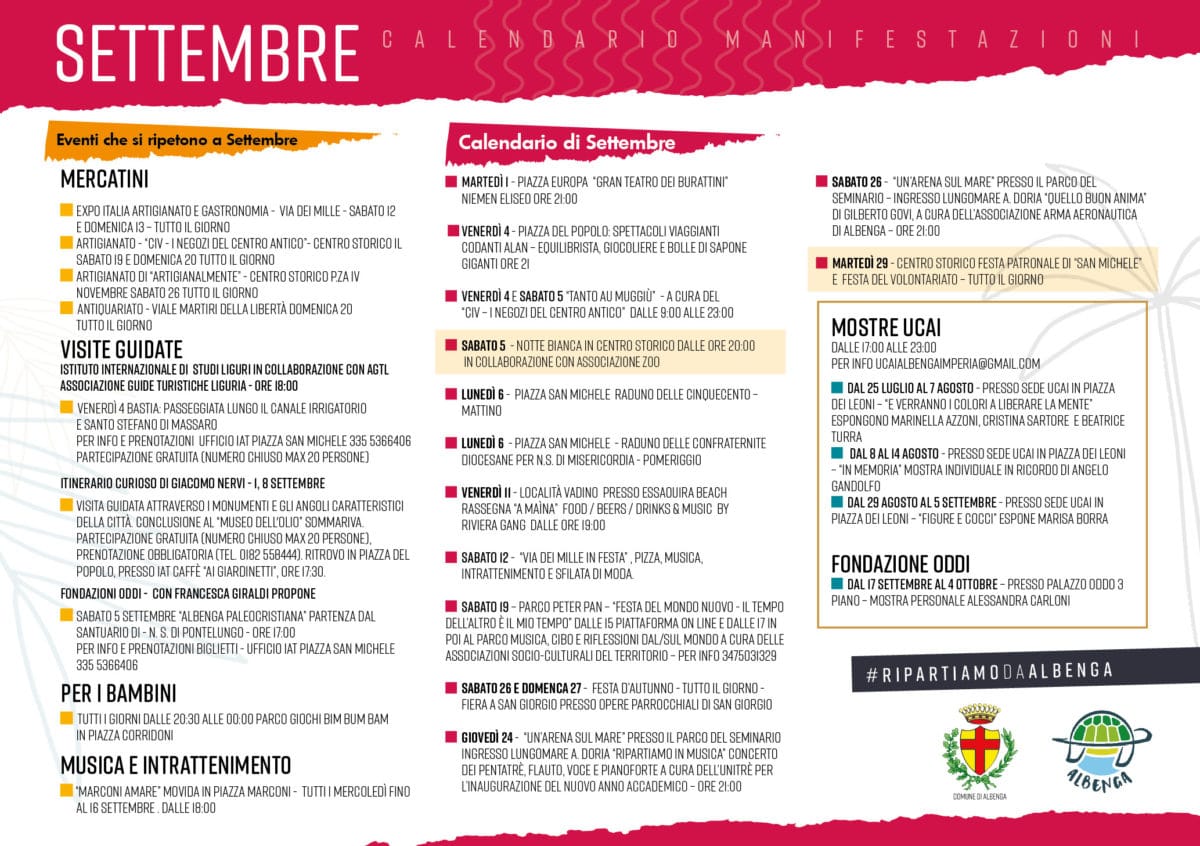 Albenga programma estate 2020