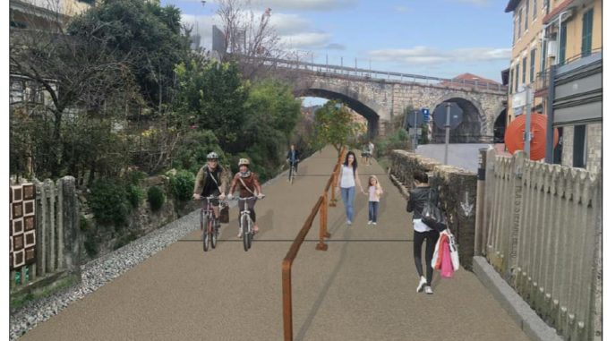 rendering di un tratto della pista ciclabile di Andora