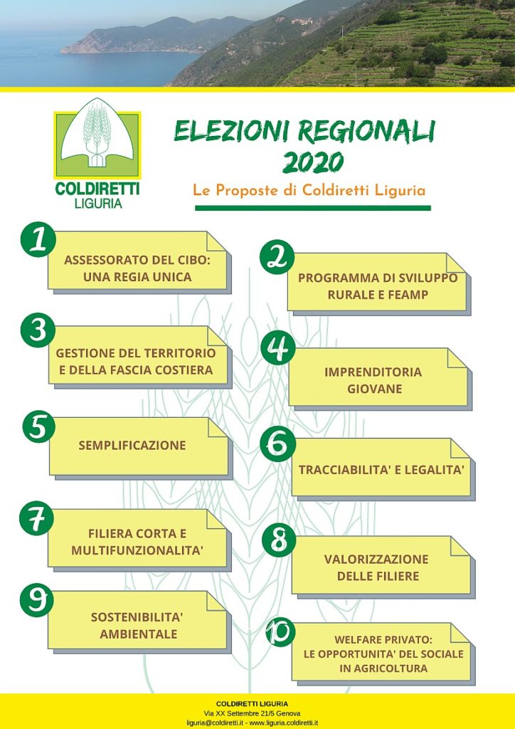 Elezioni Regione Liguria - decalogo Coldiretti