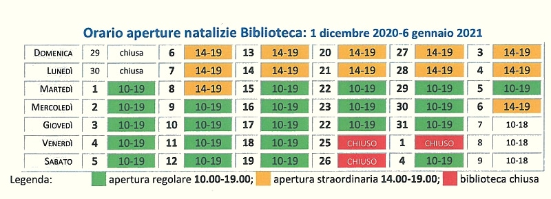 Orario natalizio Biblioteca civica di alassio