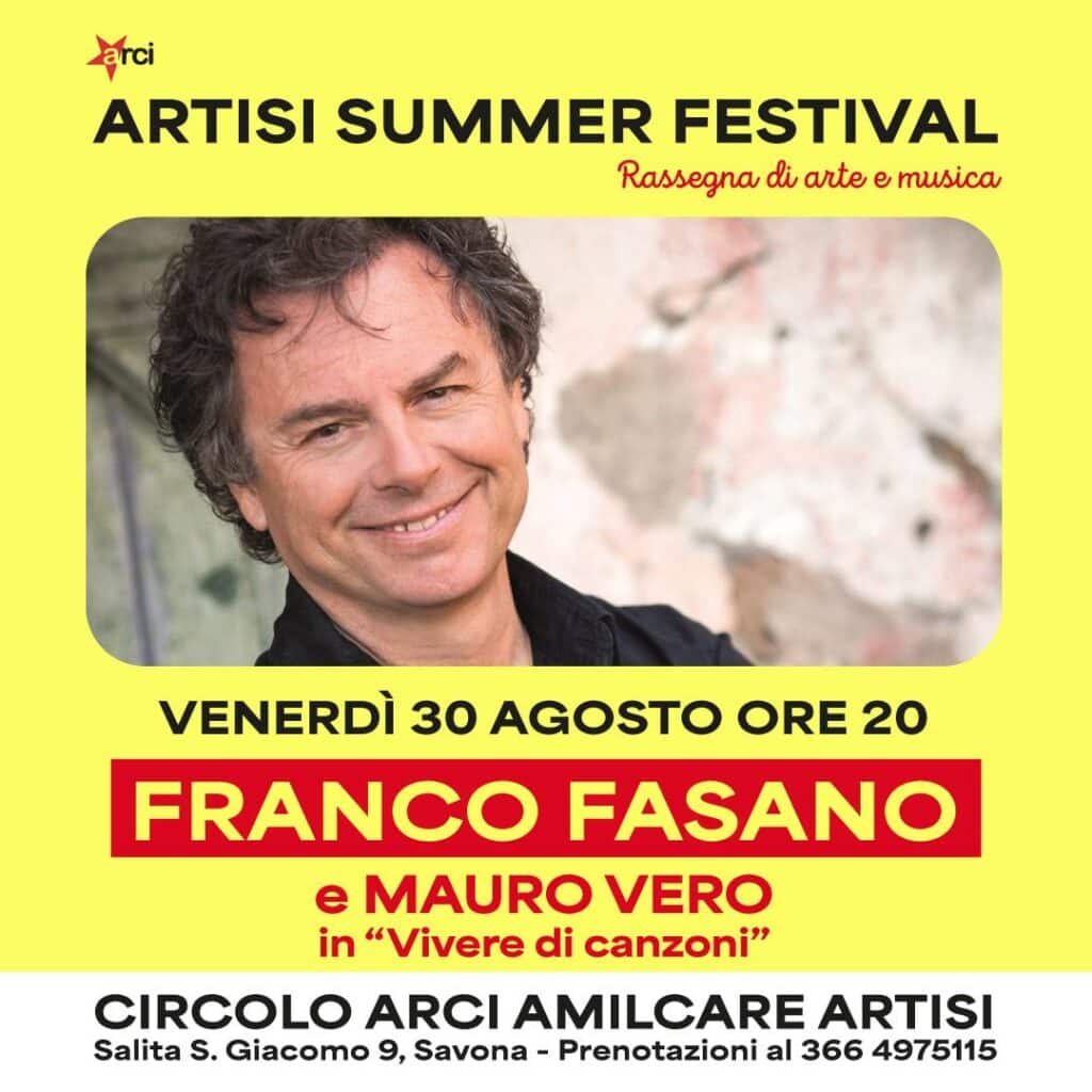 All'Artisi Summer Festival di Savona ospite il cantautore Franco Fasano
