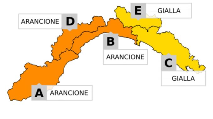 cartina allerta Liguria arancione giallo