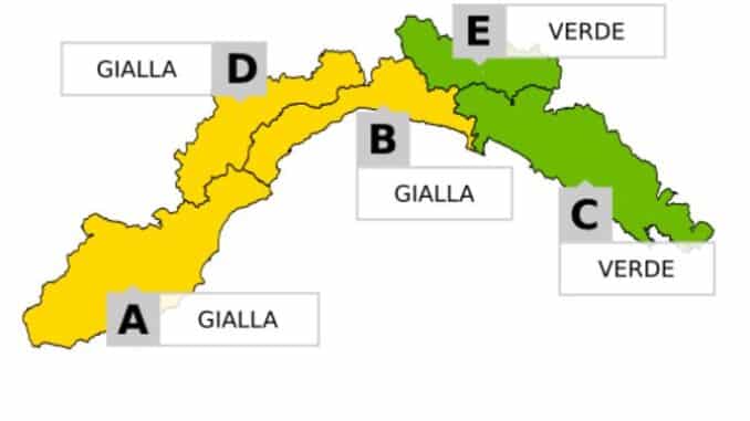 cartina allerta gialla centro ponente Liguria