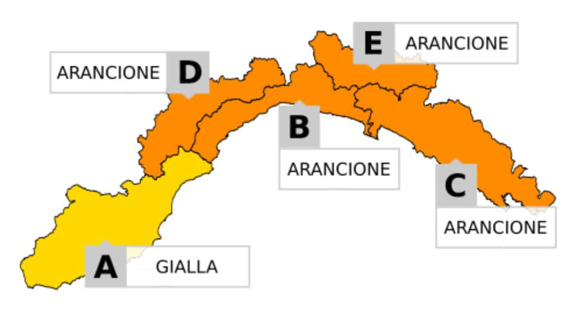 cartina allerta gialla e arancione