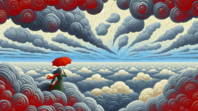 fantasia di nuvole con ombrello rosso - effe