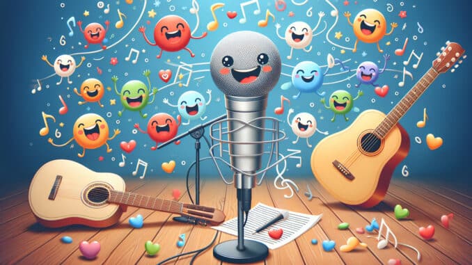 fantasia musicale con microfono e chitarre - effe