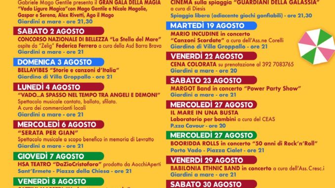 Vado Ligure calendario eventi agosto