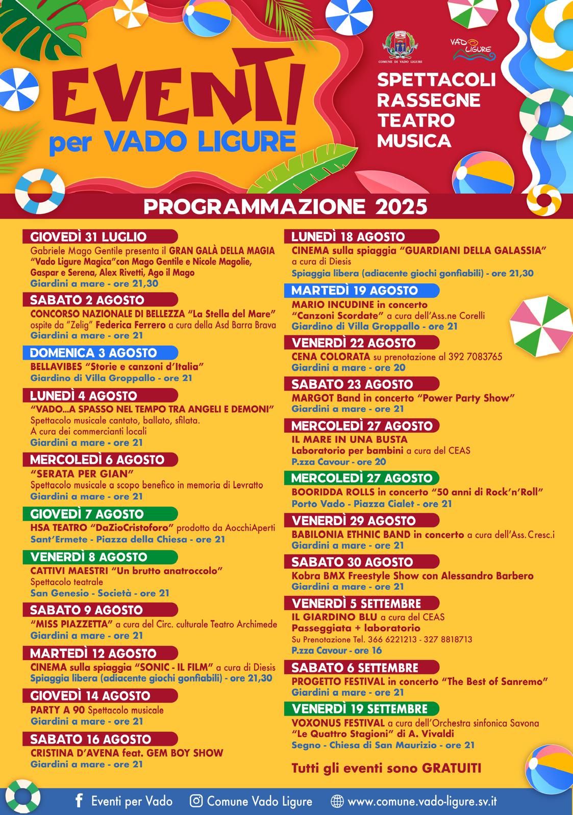 Vado Ligure calendario eventi agosto