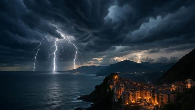 paesaggi notturni di fulmini e mare -effe