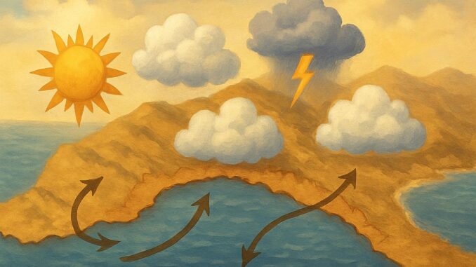 paesaggio con sole nuvole mare e lampik - effe
