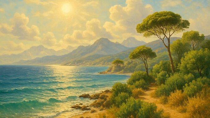 paesaggio della quiete dei pini sul mare - effe