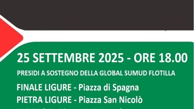 Presidi ad Albenga, Pietra e Finale Ligure per la Global Sumud Flotilla contro guerre e riarmo