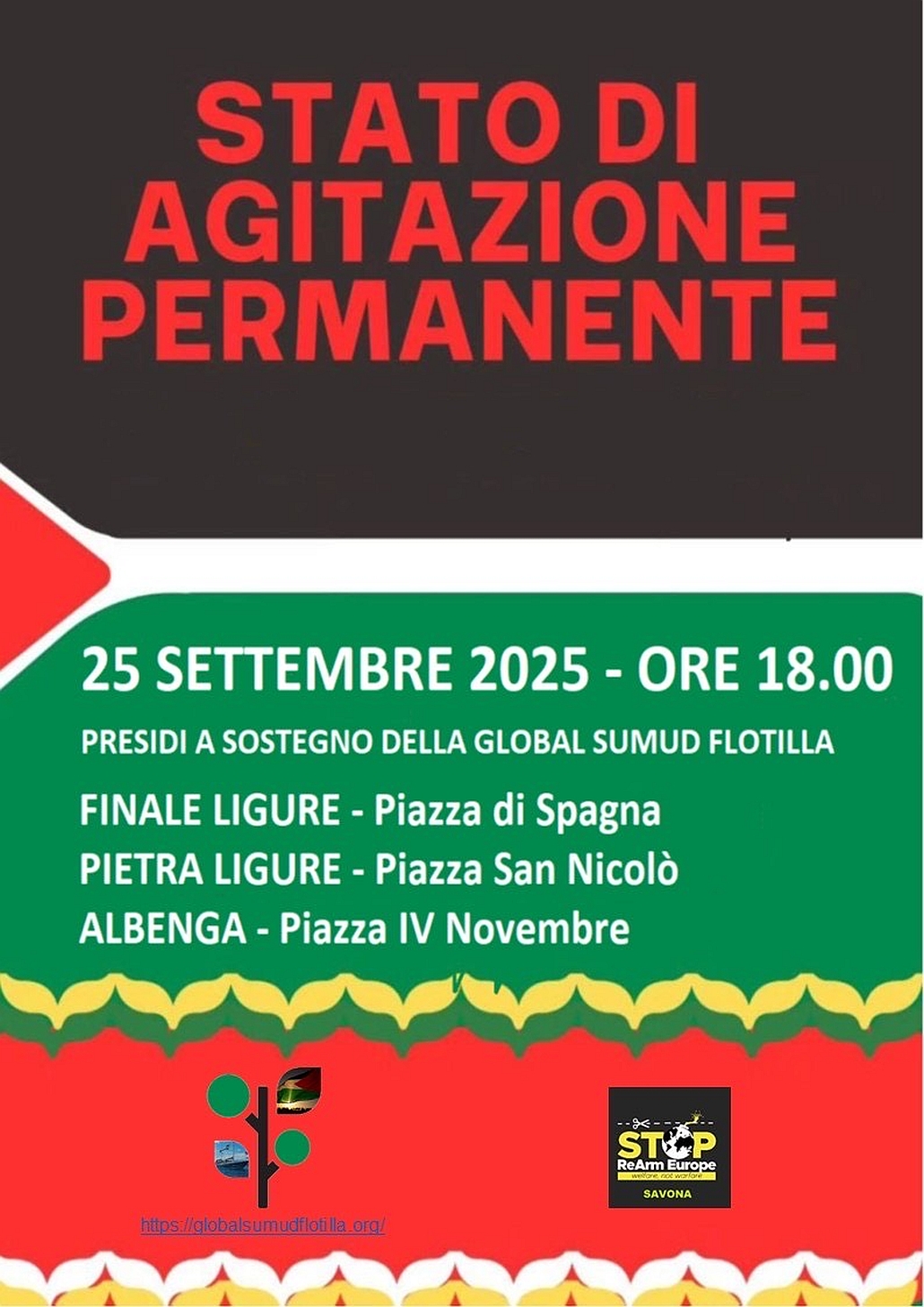 Presidi ad Albenga, Pietra e Finale Ligure per la Global Sumud Flotilla contro guerre e riarmo