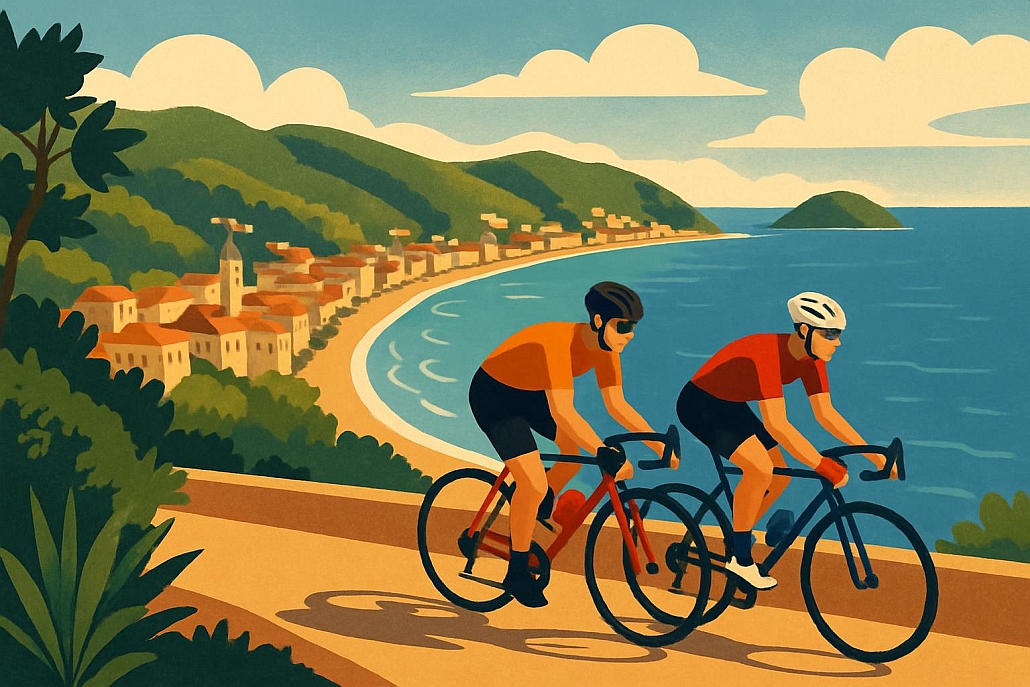 ciclisti alla rincorsa sul mare - effe