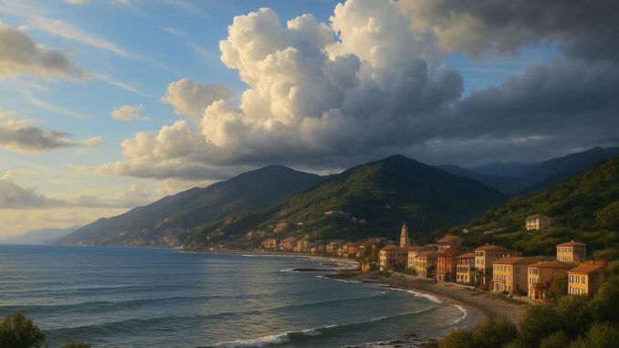 paesaggio con nuvole mare e monti - effe