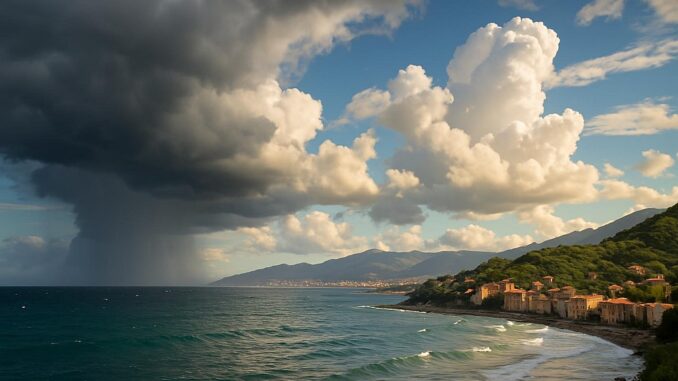 paesaggio di case di nuvole e coste - effe