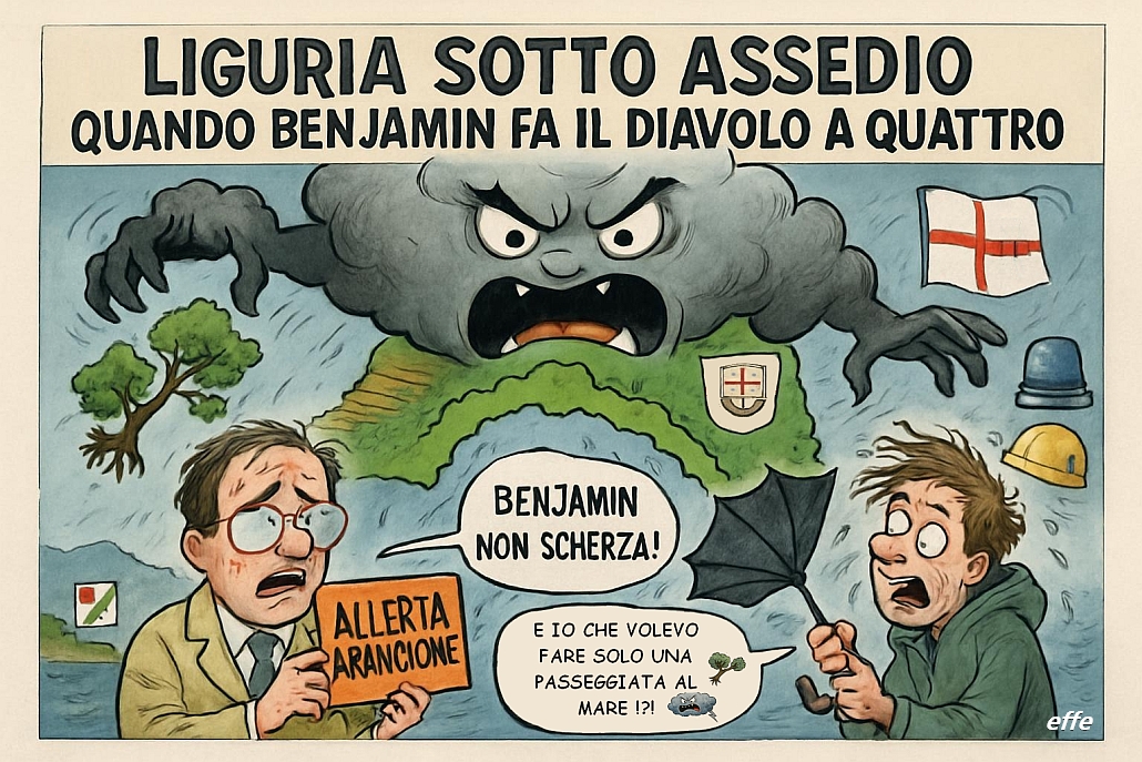 Notizie in punta di vignetta - Assedio Benjamin in Liguria - effe
