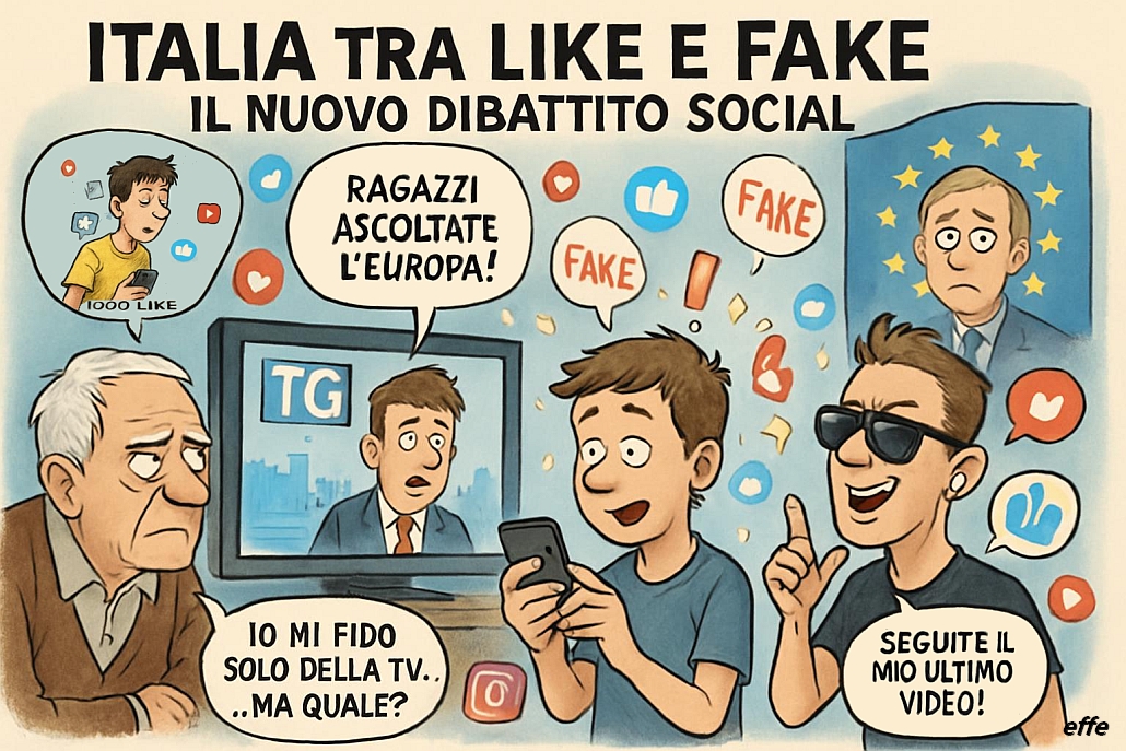 Notizie in punta di vignetta - Italia tra like a fake - effe