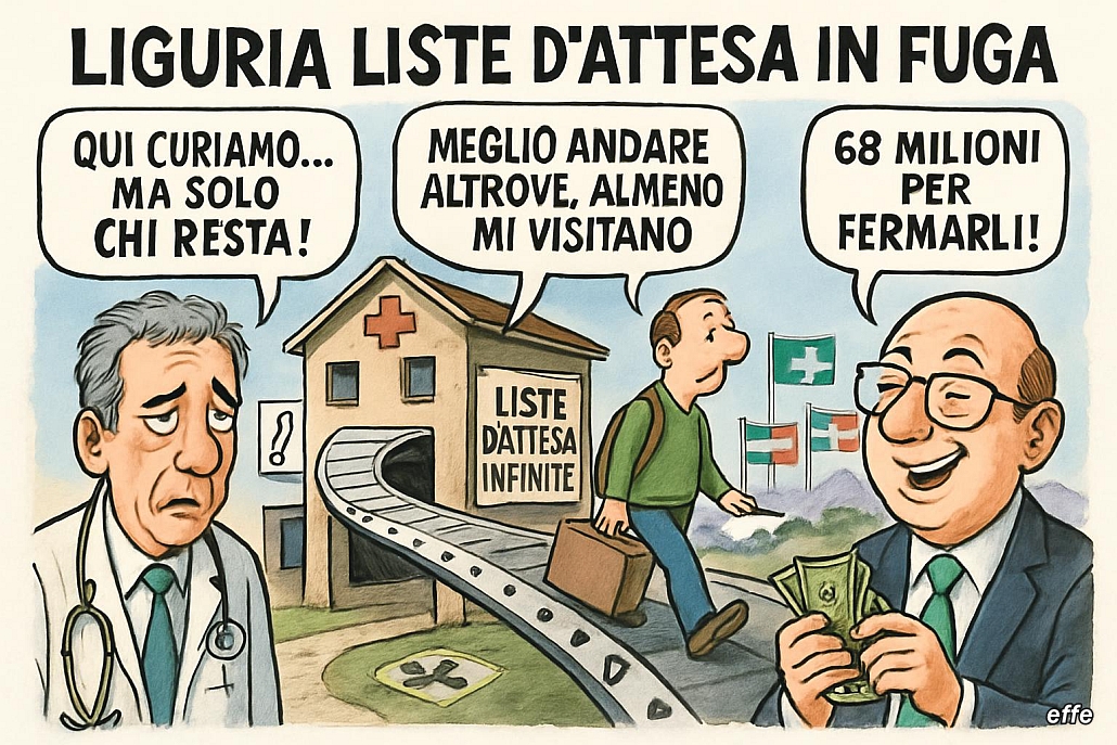 Notizie in punta di vignetta - Liguria Liste attesa in fuga - effe