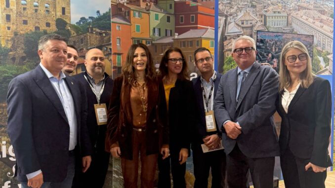 Nella foto: Il ministro del Turismo Daniela Santanchè visita lo stand della Regione Liguria al WTM di Londra