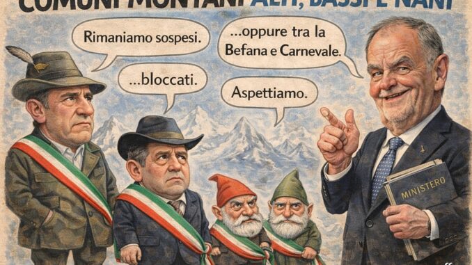 Notizie in punta di vignetta - Calderoli Comuni montani alti bassi e nani - effe