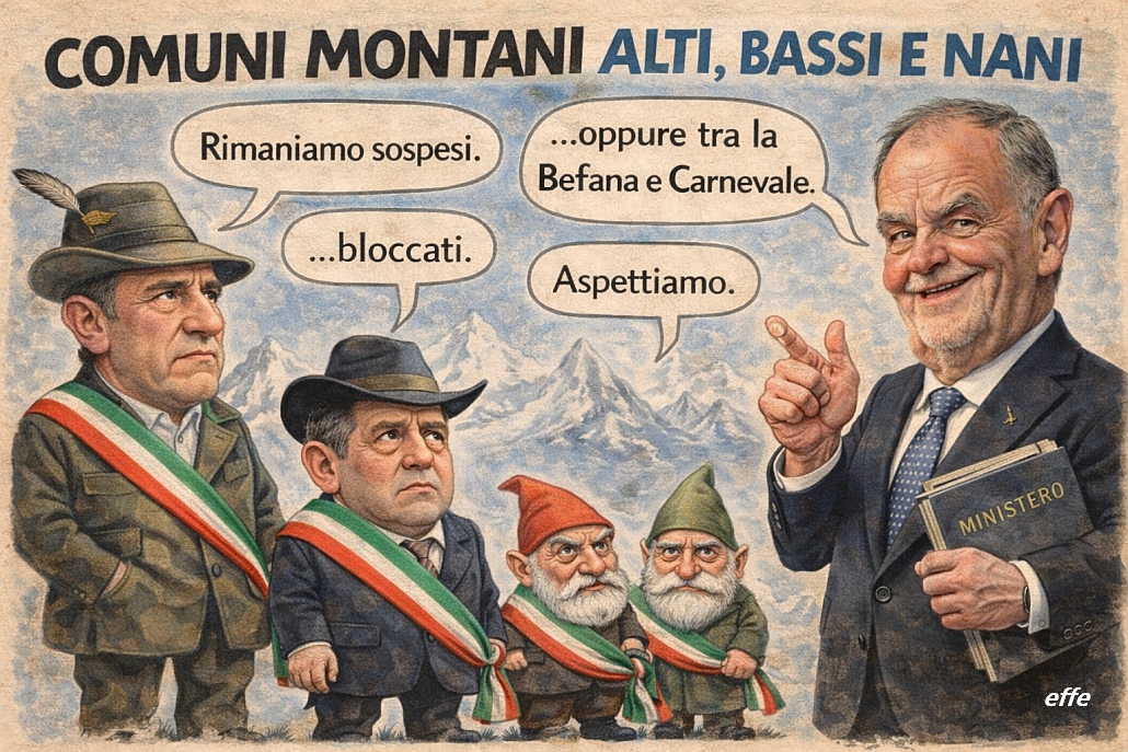 Notizie in punta di vignetta - Calderoli Comuni montani alti bassi e nani - effe