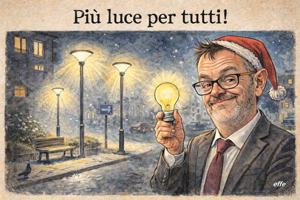 Notizie in punta di vignetta - assssore Savona Rossello Più luce per tutti - effe