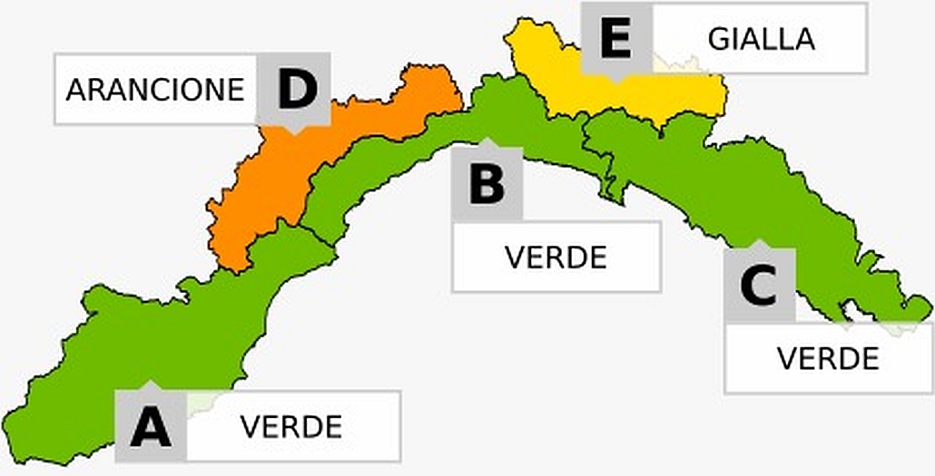 Cartina allerta per neve Liguria