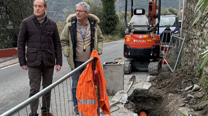 Lavori in corso a Conna durante il sopralluogo sindaco di Andora Mauro Demichelis