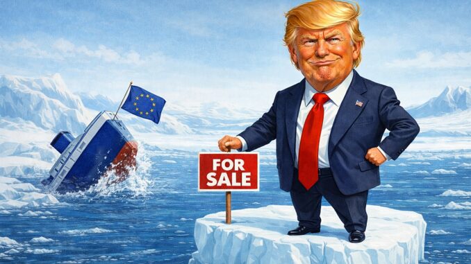 Notizie in punta di vignetta - Groenlandia Trump e UE naufragi con spettatore - effe