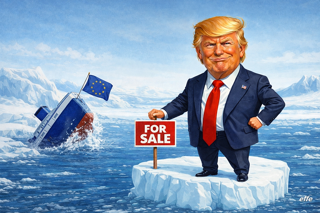 Notizie in punta di vignetta - Groenlandia Trump e UE naufragi con spettatore - effe
