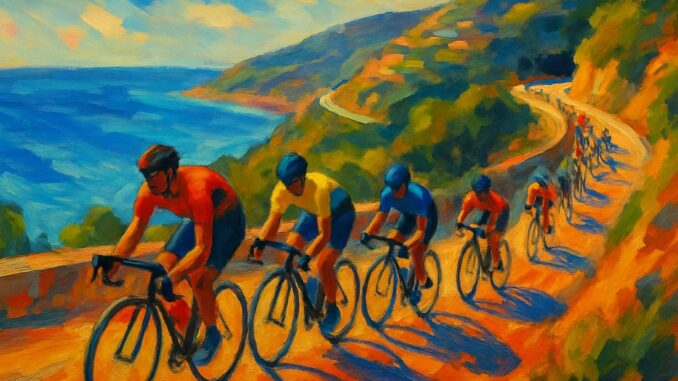 gara ciclistica lungo riviera ligure (immagine d'arte digitale)