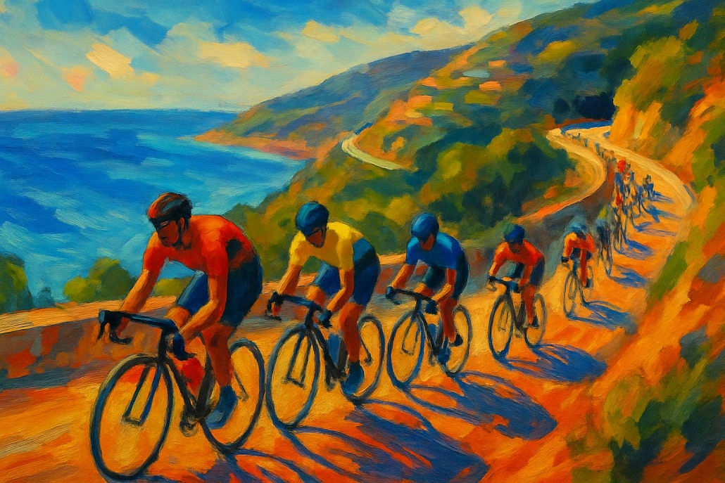 gara ciclistica lungo riviera ligure (immagine d'arte digitale)