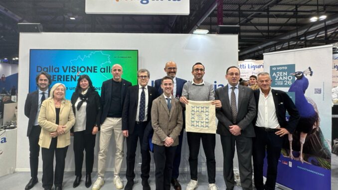 Foto di gruppo alla BIT 2026 “Dalla visione alle esperienze: l’outdoor unisce cinque destinazioni della Riviera Ligure di Ponente”