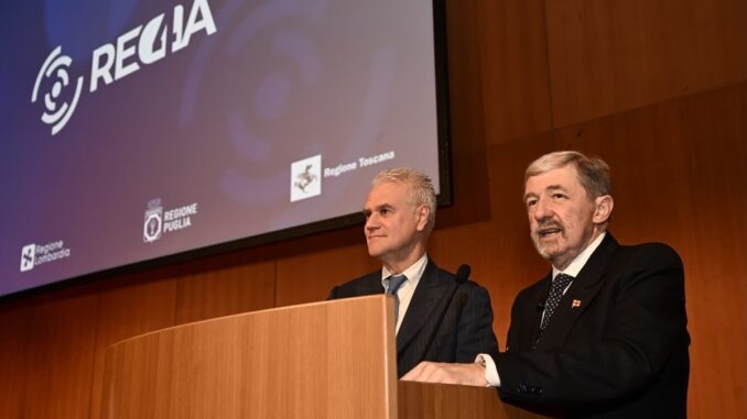 Presentazione di Reg4IA a Genova, presidente di Regione Liguria Marco Bucci porta i saluti istituzionali