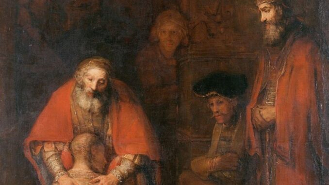 particolare del quadro di Rembrandt sul figliol prodigo
