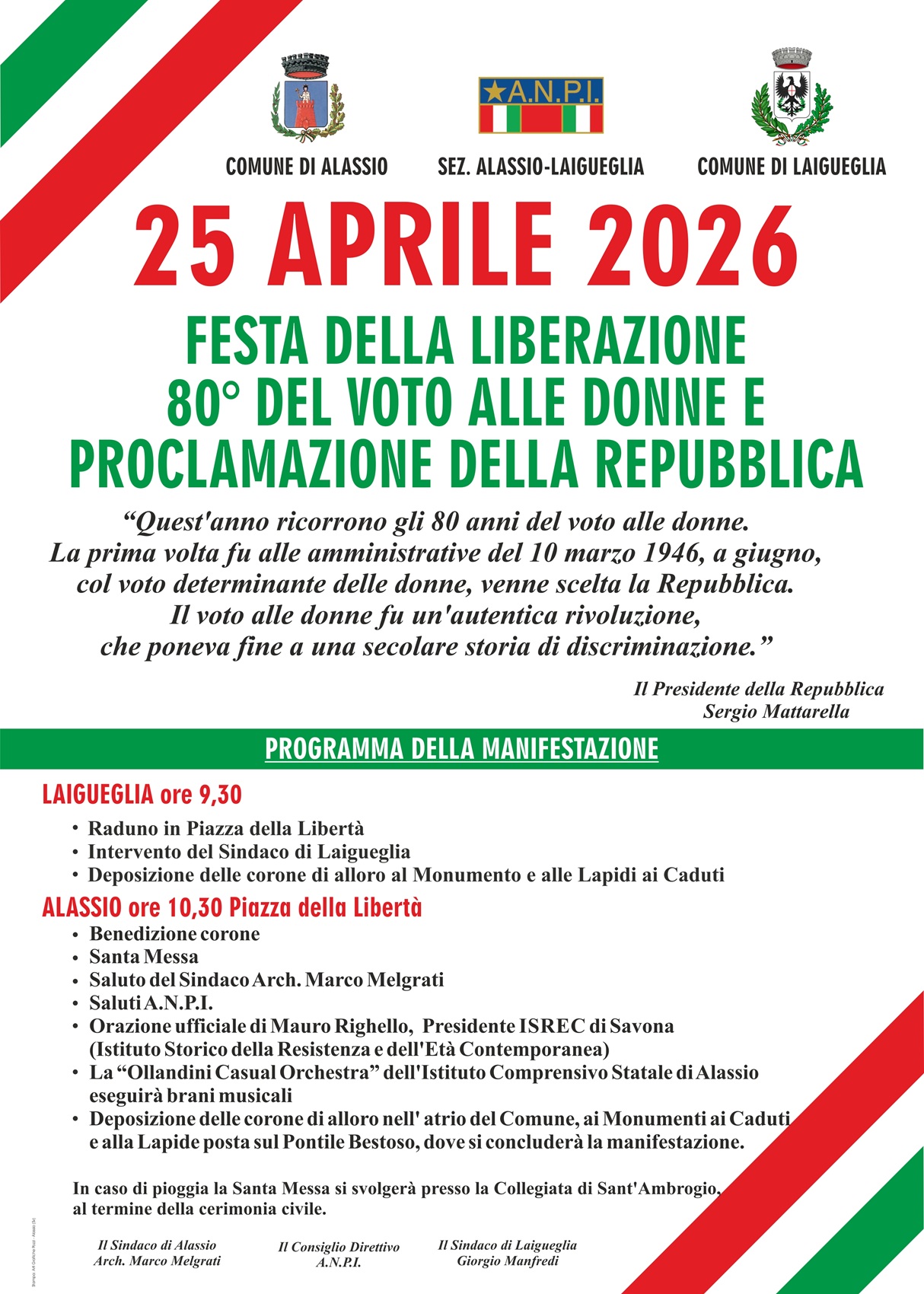 Celebrazioni 25 Aprile Alassio e Laigueglia