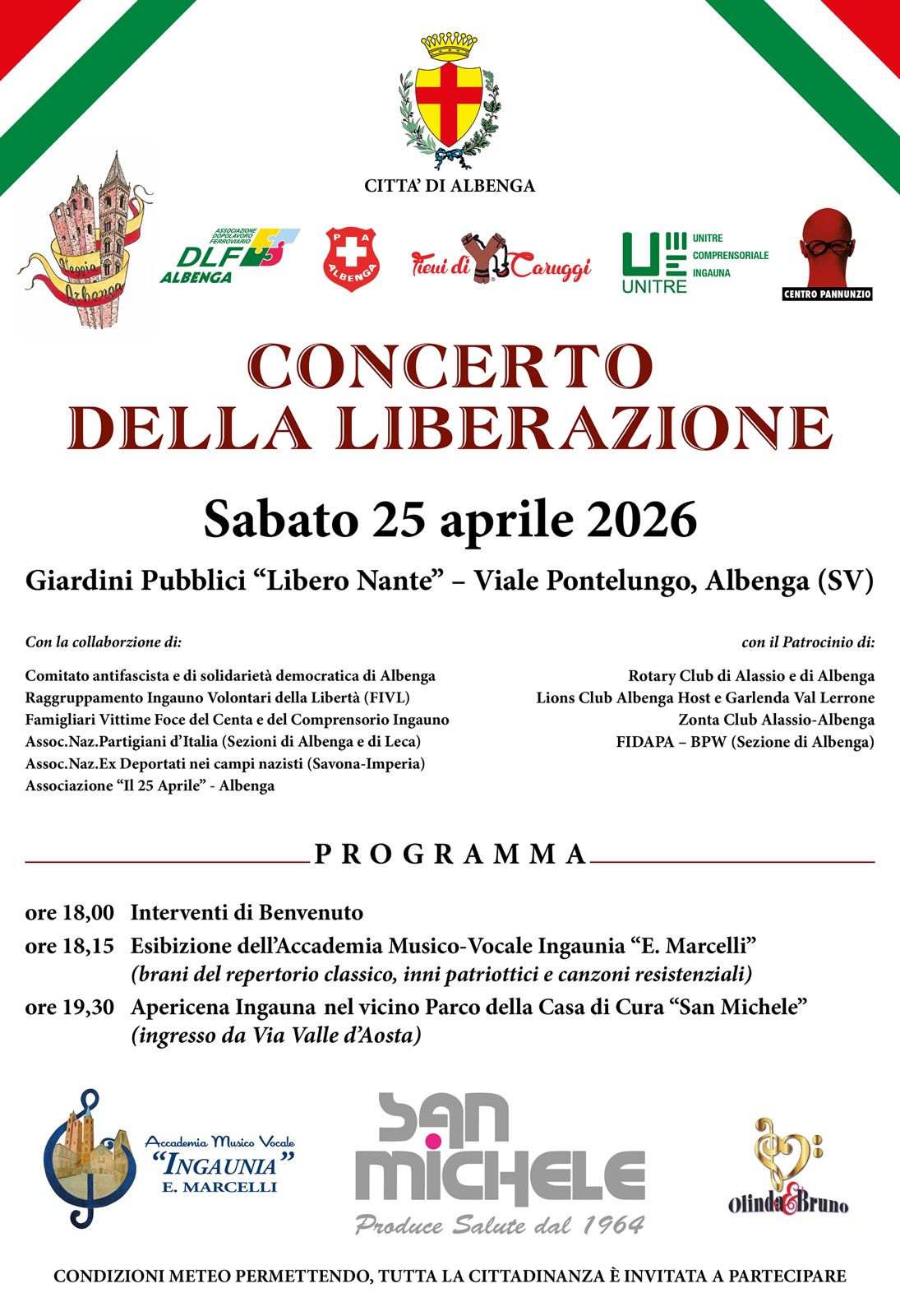 La locandina con il programma per il 25 Aprile