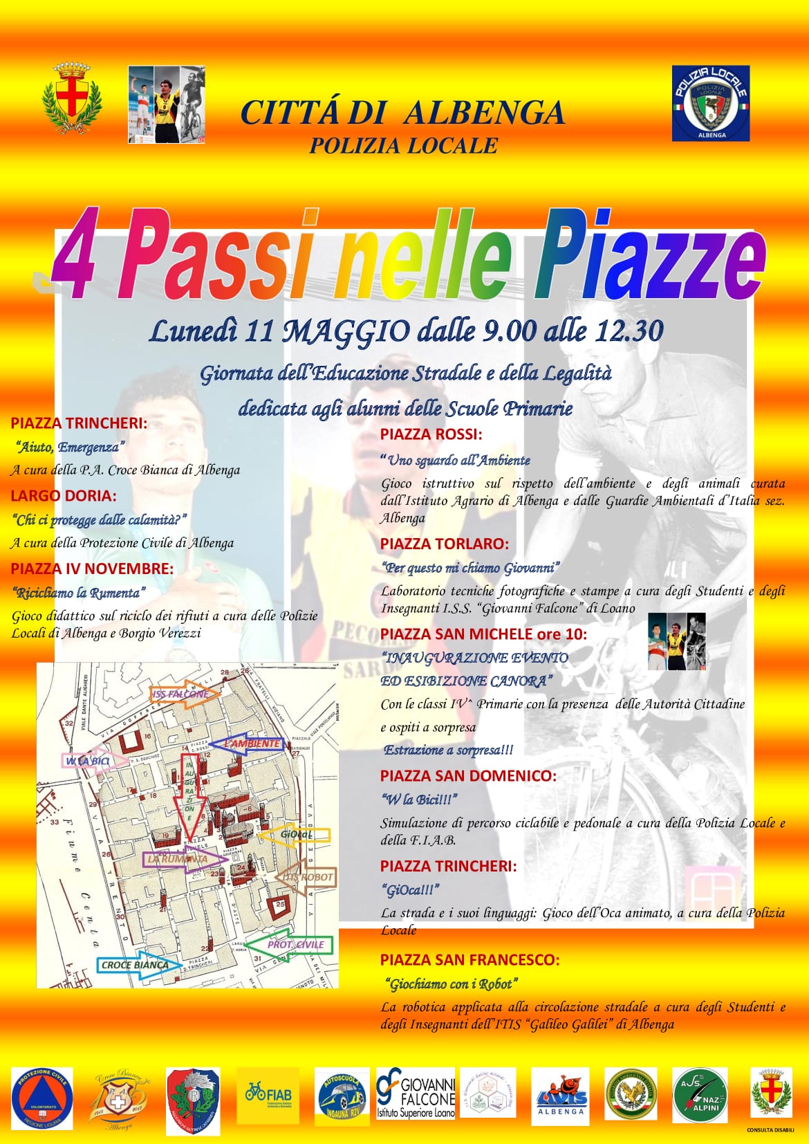 locandina con mappa attività nel centro storico di Albenga